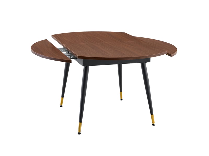 Table à manger extensible ronde à ovale noyer, plateau mdf, pieds métal avec accents dorés, 6 à 8 places - Conforama A