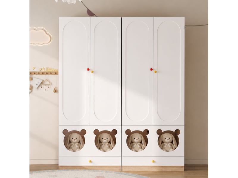  Lot de 2 armoires enfant 2 portes, penderie et tiroirs, 80 x 50 x 200 cm  - Conforama D