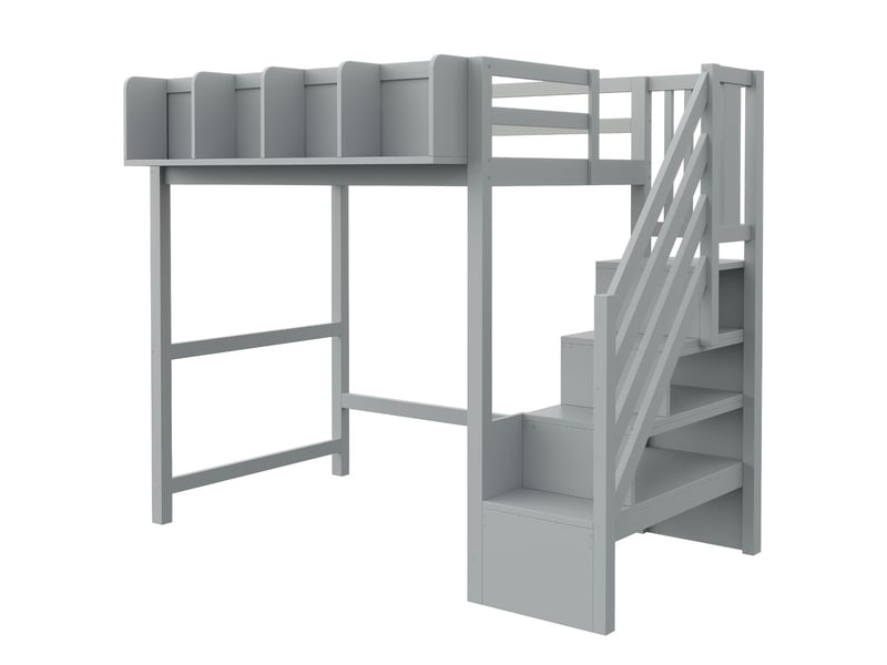 Lit mezzanine 90 x 200 cm garde-corps de sécurité tablette de rangement éclairage led échelle d'accès rangement ouvert sous le lit coloris gris  - Conforama A