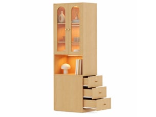 Bibliothèque haute 60x40x200 cm, led, vitrine en verre trempé, tiroirs latéraux, meuble salon et bureau, mdf, chêne