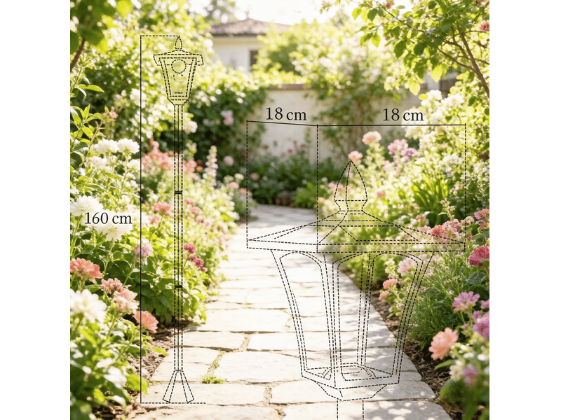 Lampadaire solaire de jardin 18 x 18 x 160 cm noir, acier inoxydable et plastique pp, led à allumage automatique - Conforama C