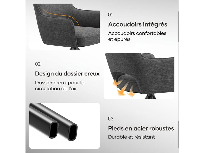  Lot 4 chaise pivotante premium avec demi-accoudoirs - base métallique haute stabilité - gris  - Conforama E