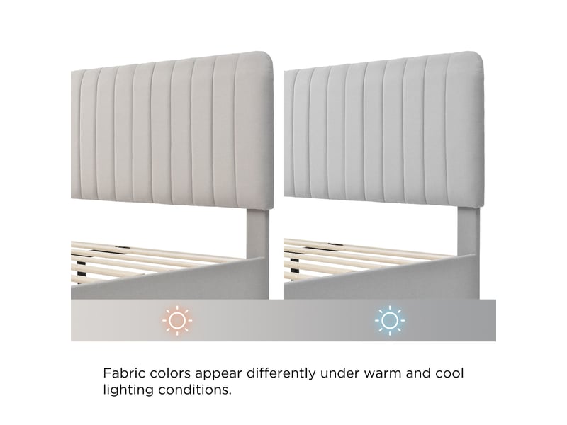 Lit rembourré 90×200, cadre de lit simple gris beige avec tête de lit ajustable, pour chambre adulte et enfant - Conforama E