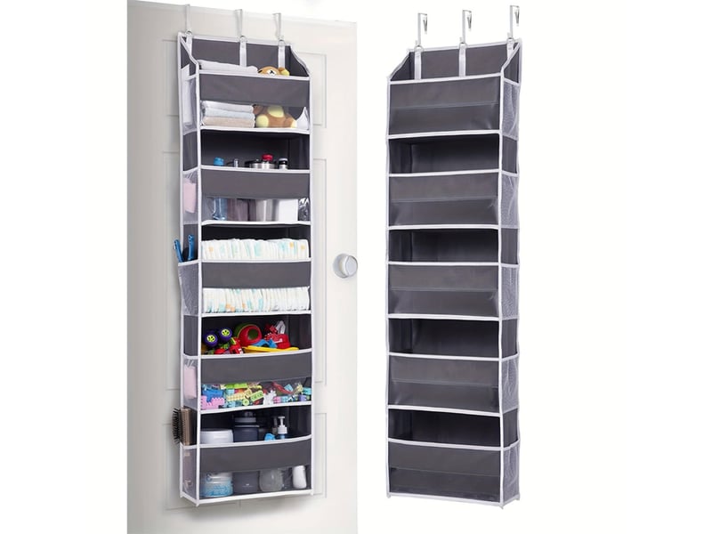Organisateur de rangement suspendu pour porte (140 x 39 x 17 cm) avec 10 poches latérales et 3 crochets métalliques, gris - ysk0006159sjy YSK0006159SJY - Conforama A