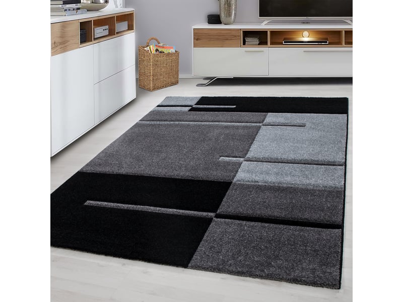 Traits - tapis géométrique - noir et gris 080 x 150 cm HAWAII801501310GREY - Conforama B