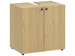 Meuble sous lavabo 60 cm, 2 portes à fermeture douce, bois naturel