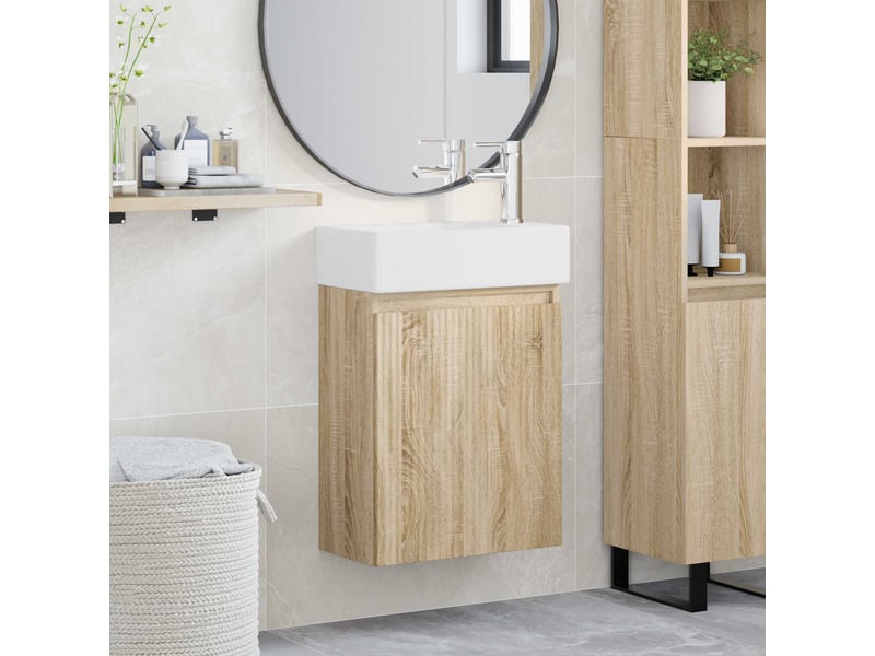  Meuble de rangement salle de bain avec robinet chêne sonoma shl7652  - Conforama B