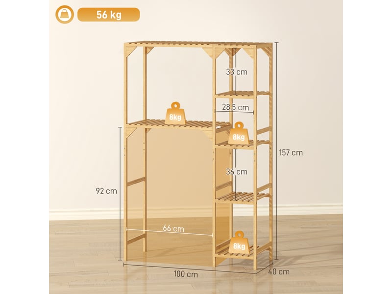 Étagère au-dessus de machine à laver en bambou, bois naturel, meuble de salle de bain moderne avec étagères réversibles - Conforama C