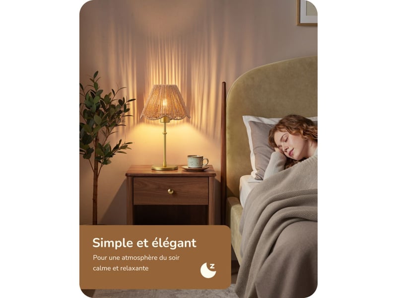  Lampe de chevet style bohème eab101 abat-jour papier tressé doré base métallique 4w 2700k 370618_AACLD94861_6_DROPFR - Conforama E