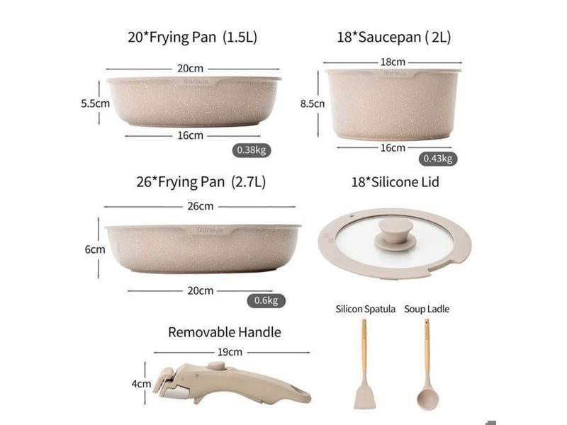 Cocotte poele et casseroles effet pierre set 7 pieces avec manche amovible induction four 250 c marron 370018_AAAPW21975_6_DROPFR - Conforama B