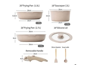 Cocotte poele et casseroles effet pierre set 7 pieces avec manche amovible induction four 250 c marron