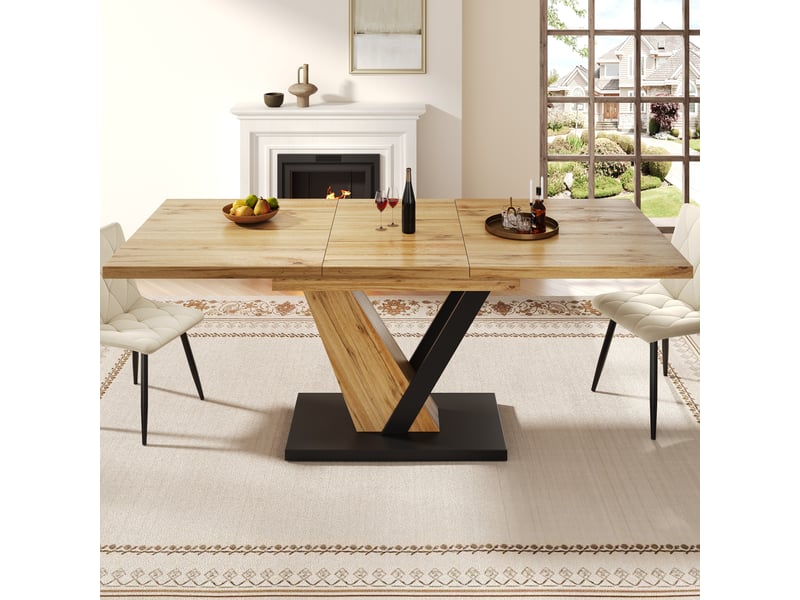  Table de cuisine rectangulaire avec allonge naturel+noir - 75x120-160max.cm mdf table bicolore - Conforama D