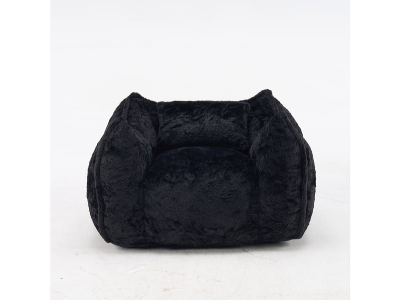  Grand fauteuil en sac de haricots avec coussin, confortable pour adultes et enfants, canapé en fausse fourrure au sol pour salon et chambre, noir  - Conforama A