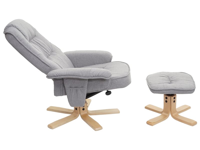 Fauteuil de télé m56, fauteuil de relaxation avec tabouret, tissu - gris clair - Conforama D
