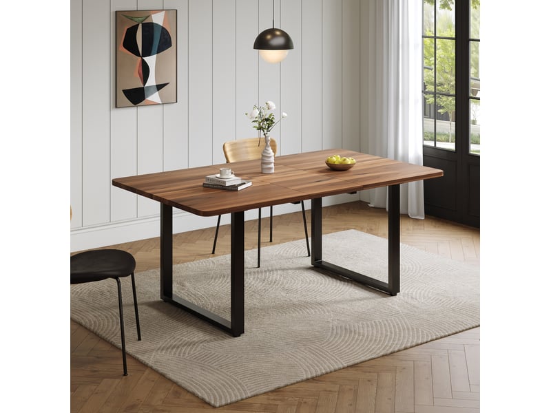  Table à manger extensible 140180220x80x75 cm en mdf couleur bois foncé et noir, design industriel, design moderne  - Conforama D