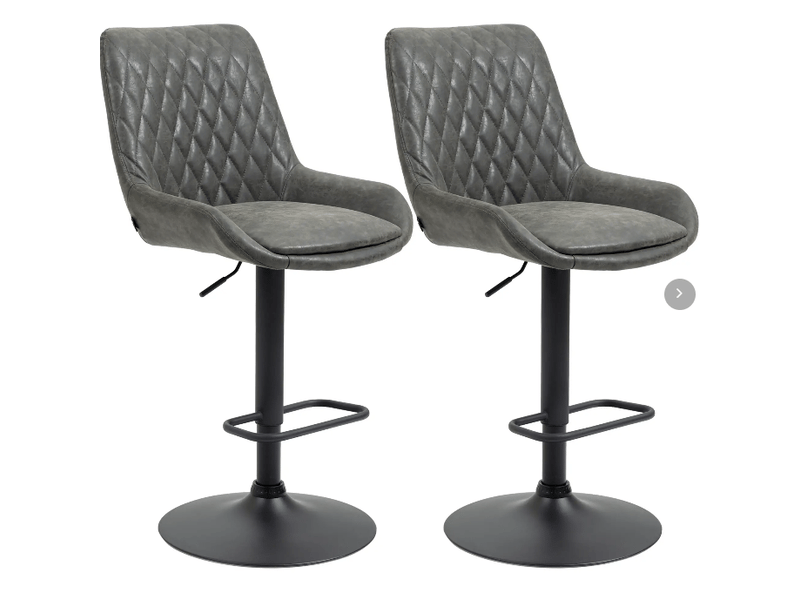  Lot de 2 tabourets de bar réglables en hauteur avec dossier et repose-pieds en similicuir gris foncé  - Conforama A