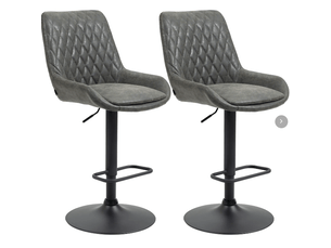 Lot de 2 tabourets de bar réglables en hauteur avec dossier et repose-pieds en similicuir gris foncé