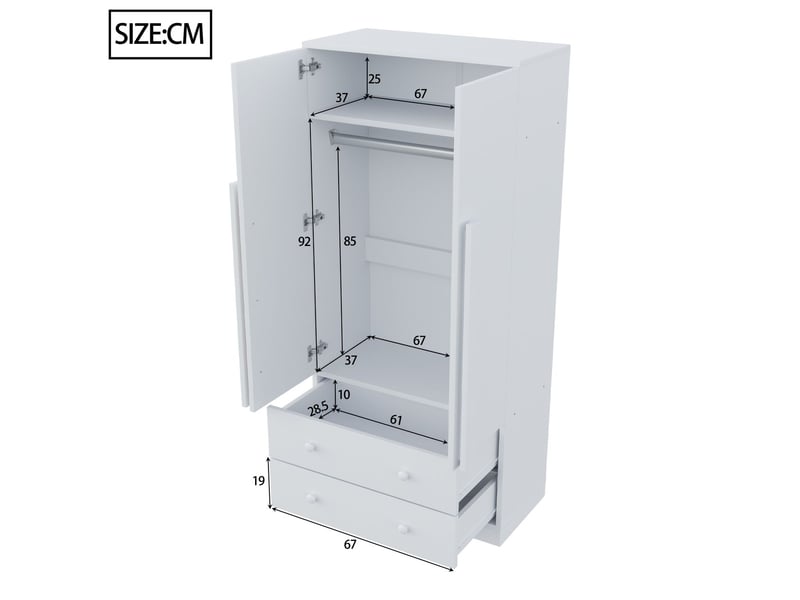  Armoire à vêtements 70 x 40 x 170 cm double ouverture tiroirs et compartiments de rangement grand compartiment intérieur panneaux écologiques durables finition blanche lisse facile à nettoyer  - Conforama C