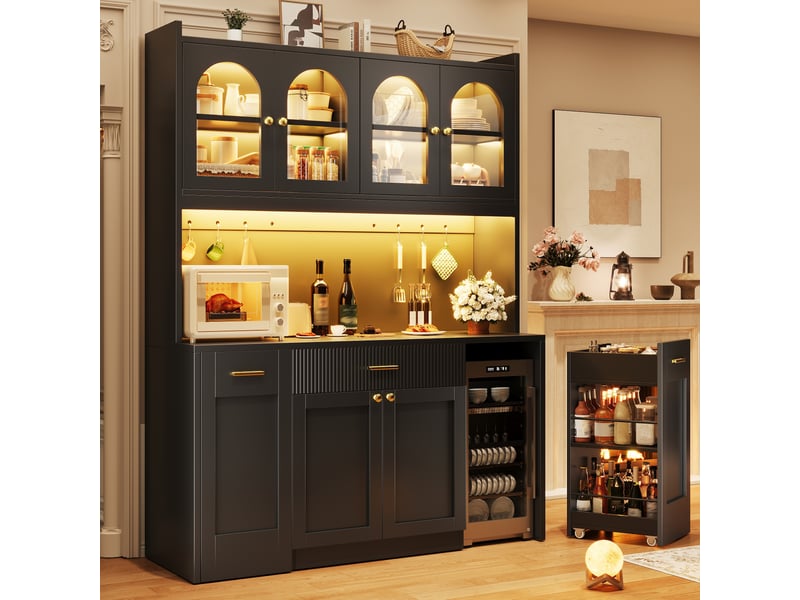  Buffet de cuisine haut 120 cm noir, armoire de cuisine avec led rgb (sans matelas).  - Conforama E