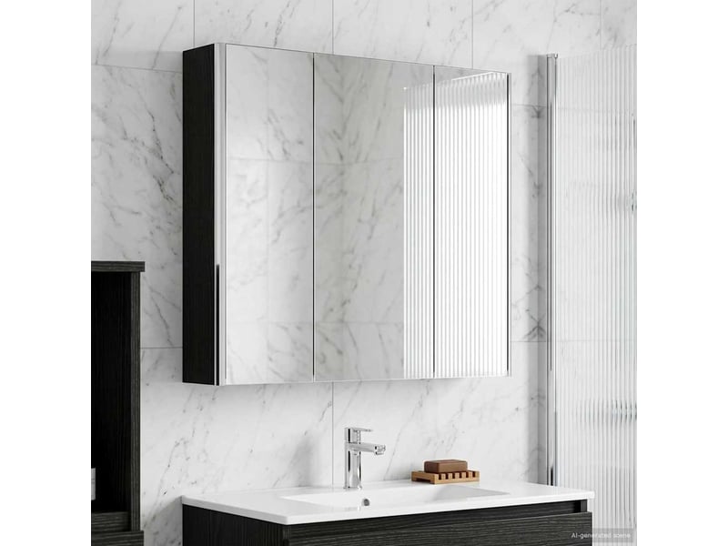 Armoire miroir salle de bain, meuble de rangement chêne noir 73.5x15.5x70 cm - Conforama B