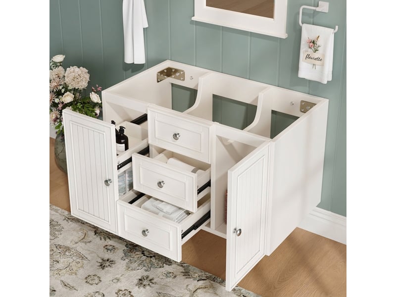  Meuble sous vasque suspendu 78.5 cm mdf 3 tiroirs meuble salle de bain blanc  - Conforama B