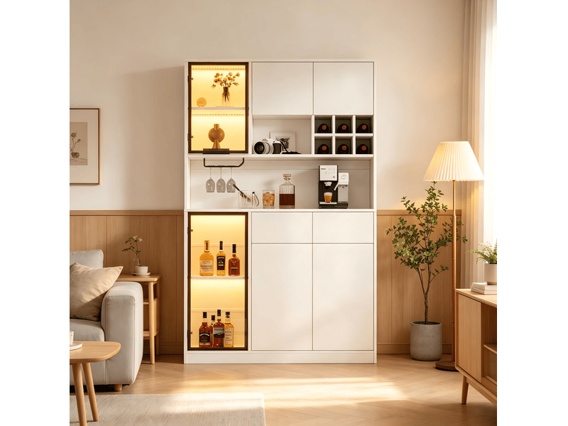  Vitrine haute tcqpz 120 x 33 x 200 cm 6 portes 2 tiroirs led usb blanche  - Conforama D