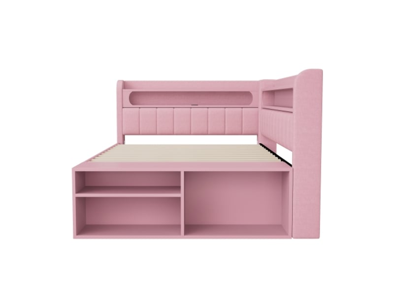  Canapé-lit capitonné rose 90x200 cm - led usb intégré - meuble à chaussures avec 2 tiroirs  - Conforama D