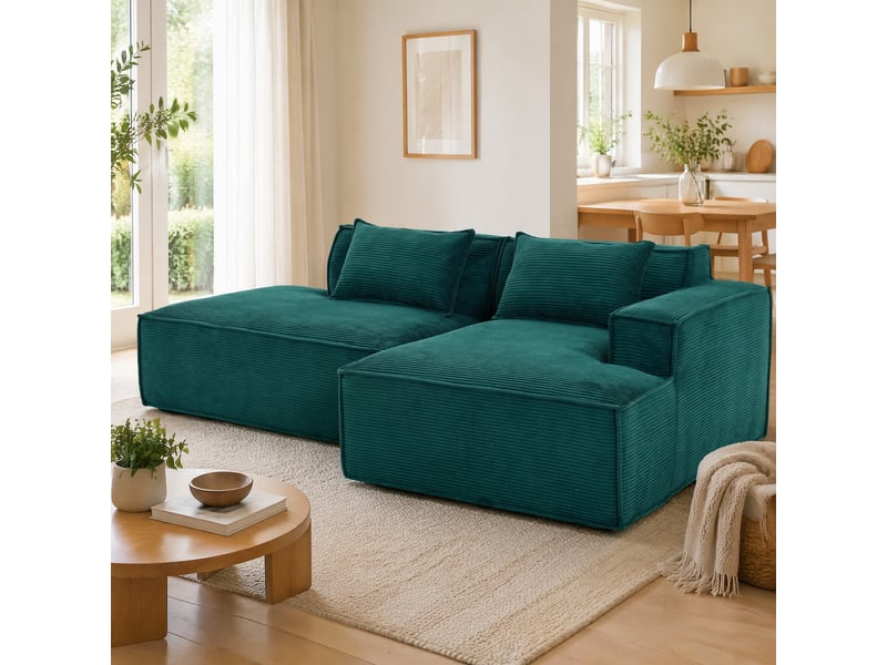  Canapé droit compact 235 cm avec assise élastique  - polyester rembourré vert rétro, 235 × 129 × 70 cm  - Conforama B
