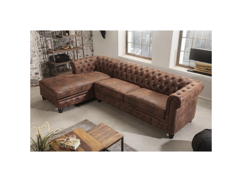 Canapé d'angle edgar – marron chocolat capitonné – 4 places – angle droit style chesterfield - Conforama E
