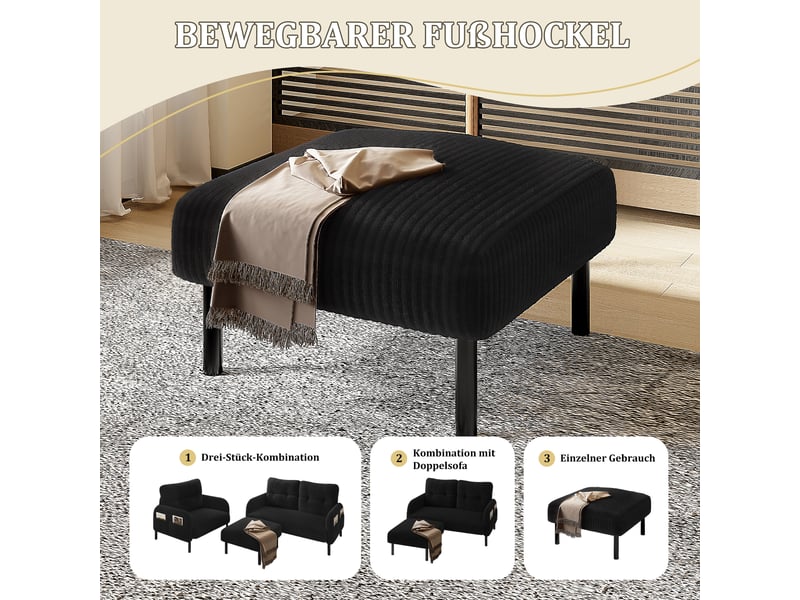 Tabouret en tissu velours côtelé de qualité supérieure avec structure en métal - housse en velours super doux pour un confort ultime - polyvalent HFSN-1116BK-3 - Conforama E