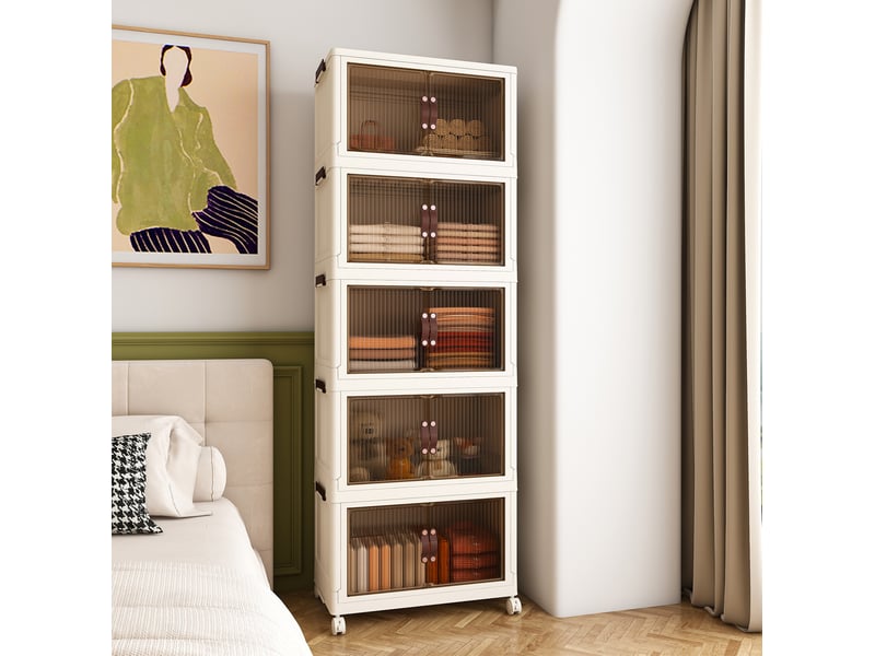  Armoire de rangement pliable 5 niveaux à portes magnétiques 53x30x156 cm blanche  - Conforama W