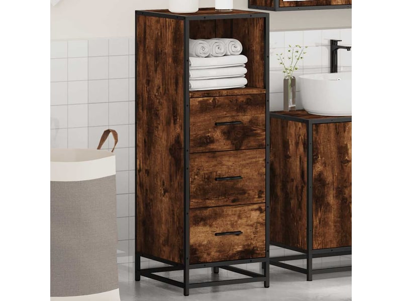  Armoire de bain, cabinet de salle de bain chêne fumé 35x37,5x100cm bois d'ingénierie cf64977  - Conforama D