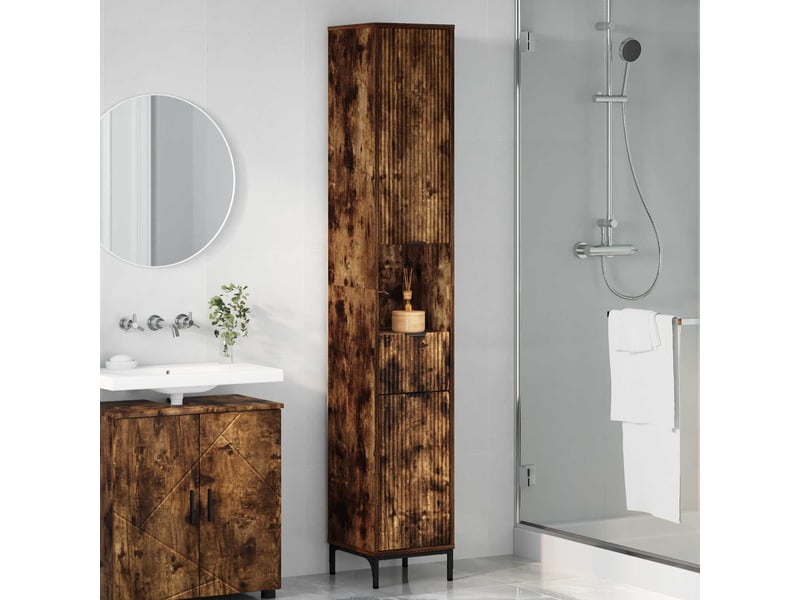 Cabinet de salle de bain, armoire salle de bain chêne fumé 31,5 x 33 x 190 cm cf65311 - Conforama D