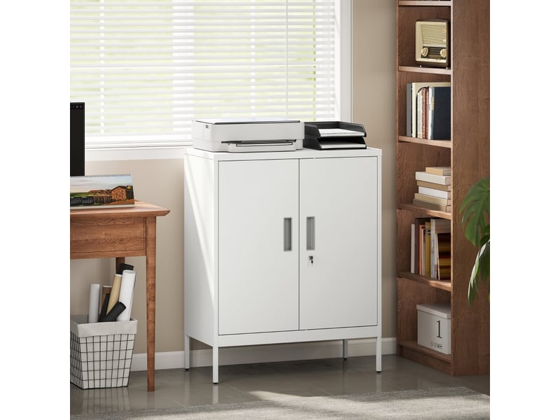  Armoire de bureau verrouillable à 2 portes avec étagères réglables - lpospi - acier blanc 80 × 40 × 100 cm  - Conforama C