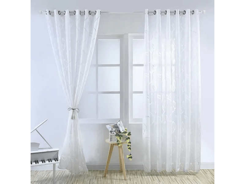  Lot de 2 voilage semi-transparents à œillets avec motif de feuilles creuses pour chambre à coucher,salon 100x250cm  - Conforama C
