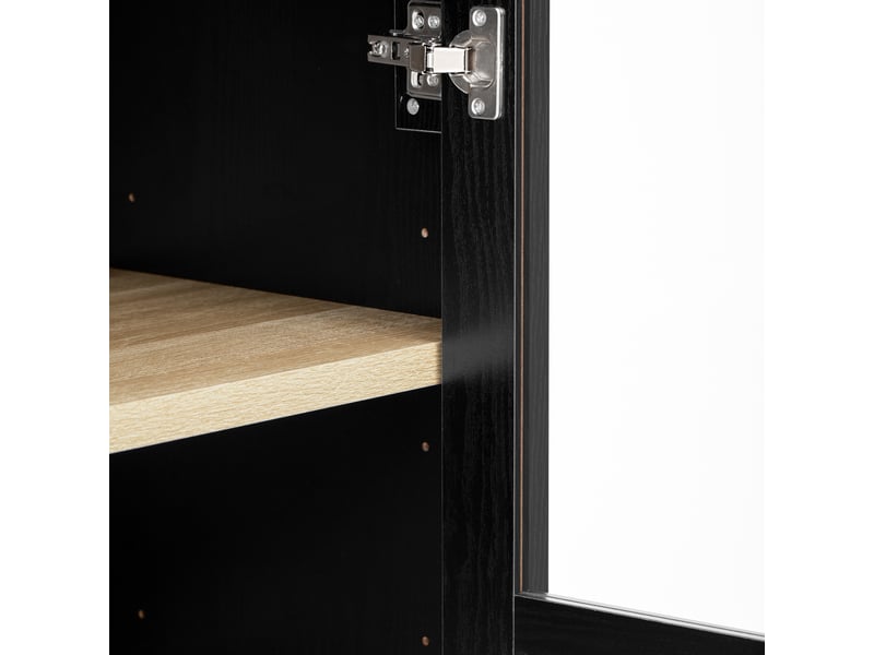  Meuble de cuisine muvano noir à sommet arrondi, 2 portes vitrées et 2 tiroirs, hauteur 180 cm  - Conforama D