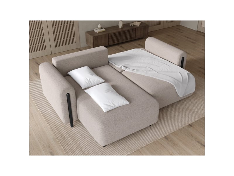  Canapé d'angle convertible arvessa beige sable – angle gauche avec coffre  - Conforama D