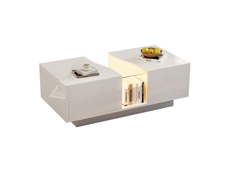  Table basse led 100x50x35 cm 2 tiroirs mdf blanche  - Conforama B