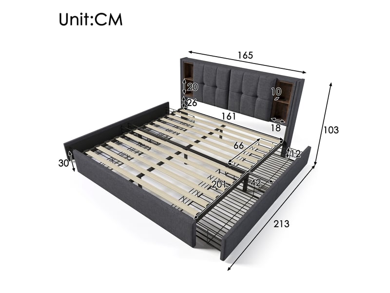  Lit 160x200 avec rangements et charge sans fil cravdom  - Conforama E