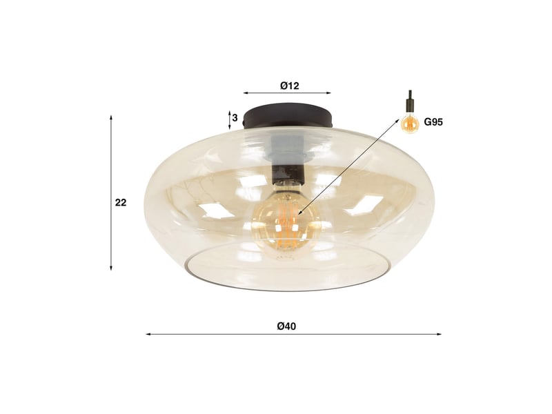  Plafonnier rond 40x22 cm en verre ambré  - Conforama C
