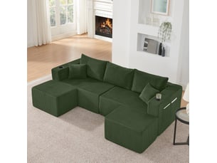 Canapé d'angle modulaire 3 places 230x138x75 cm velours côtelé vert