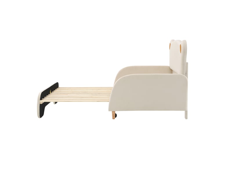  Lit double en forme d'ours, lit capitonné, lit enfant, lit de jour, lit gigogne, avec bords protecteurs doux, avec lattes en bois, velours, beige (140x105cm &amp; 140x200cm)  - Conforama E
