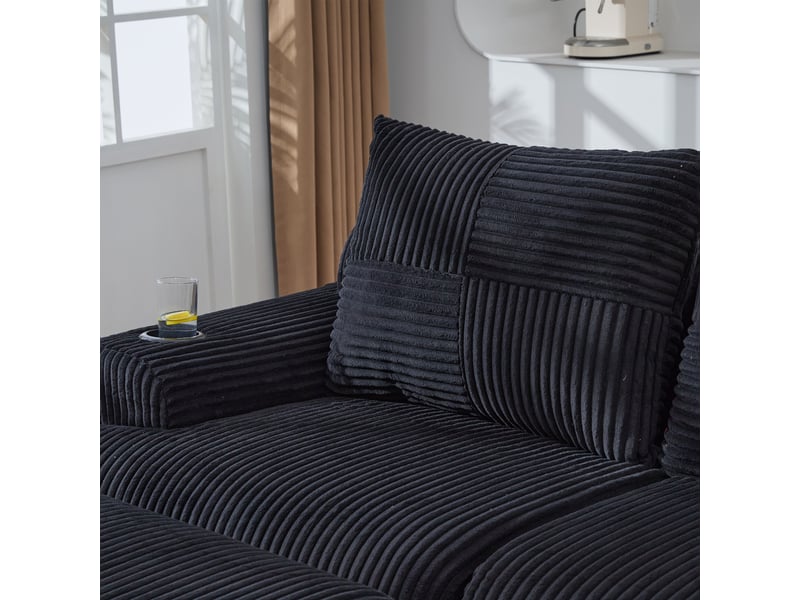 Canapé droit en velours côtelé noir, 3 places, 268 cm, modulable W2845S00257 - Conforama R