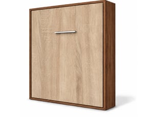 Lit escamotable vertical kola – seulement 34,5cm de profondeur, le confort d’un vrai lit-140x200-cadre noyer-façade chêne clair