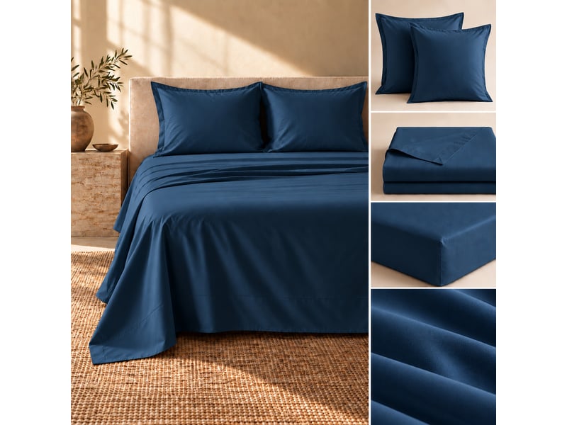  Ensemble literie 4 pièces drap plat 240 x 300 cm + drap housse 140x190 cm + 2 taies 63x63 cm percale 78 fils bleu  - Conforama B