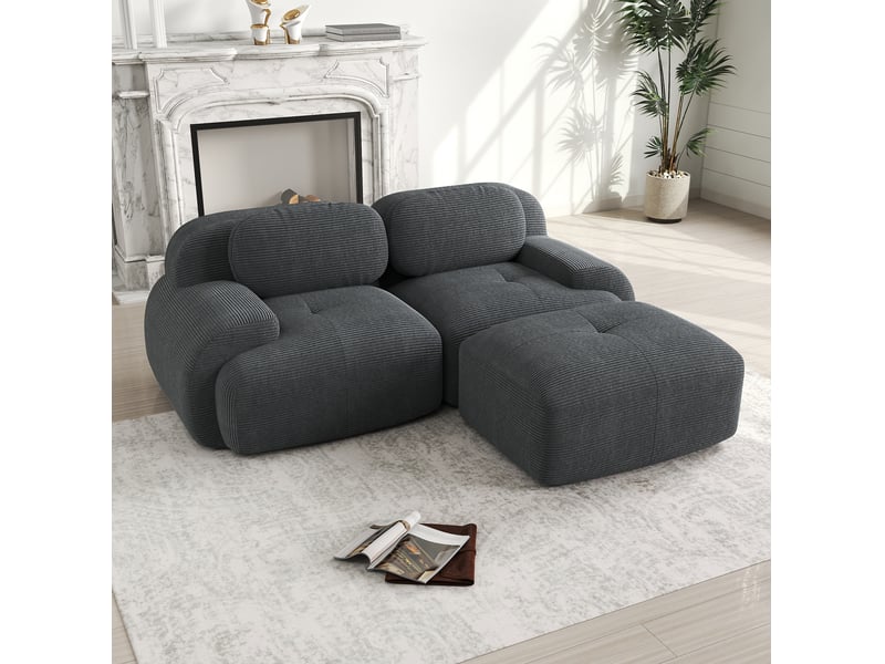  Canapé d’angle modulable 2 places en velours côtelé gris  - Conforama D