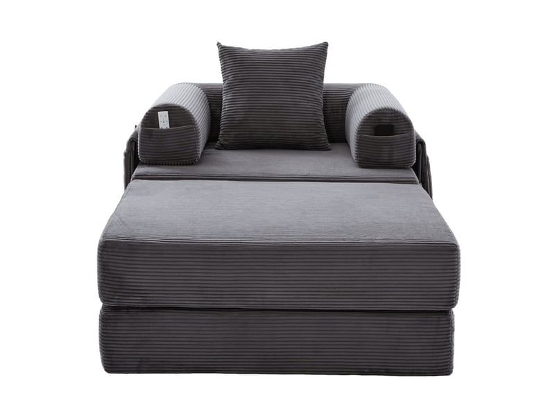  Canapé modulable 1 place avec repose-pieds en velours côtelé gris foncé  - Conforama A