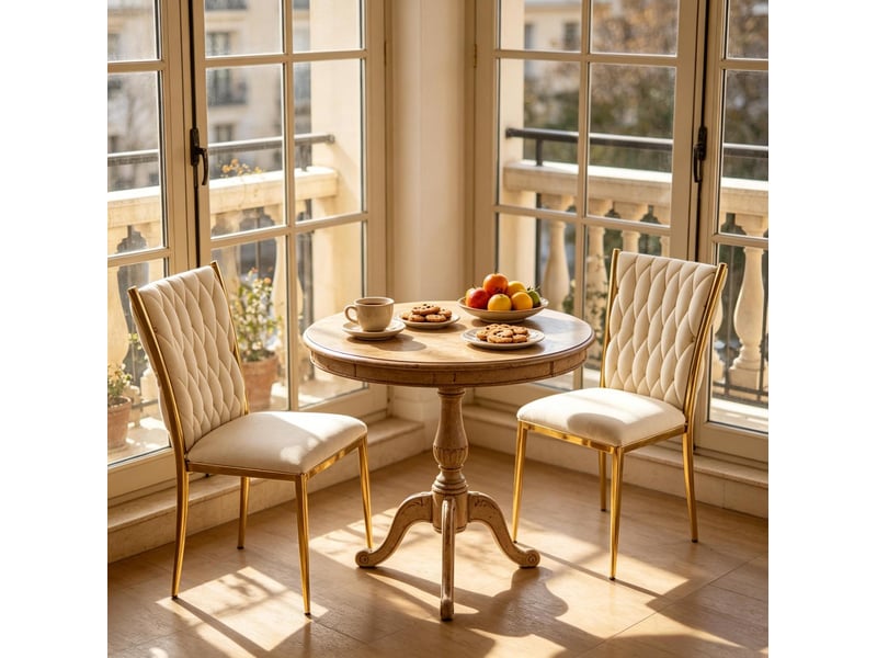  Lot de 2 chaises de salle à manger en velours et métal, blanc crème et doré  - Conforama D