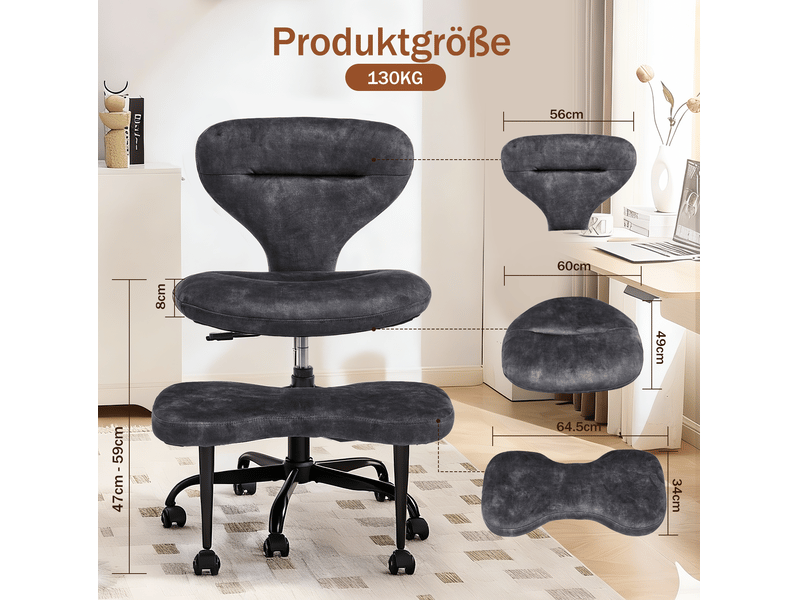 Chaise de bureau pivotante sans accoudoirs à hauteur réglable avec repose-pieds en tissu gris, 67 × 80 × 84 cm  - Conforama C