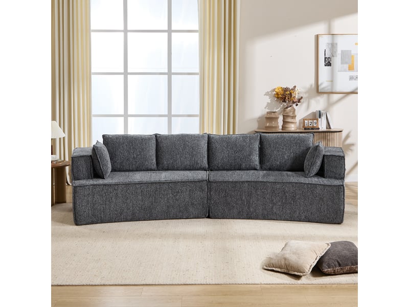 Canapé modulable, canapé 2 places, en velours tricoté, gris foncé, assise profonde, pour salon, design moderne  - Conforama C
